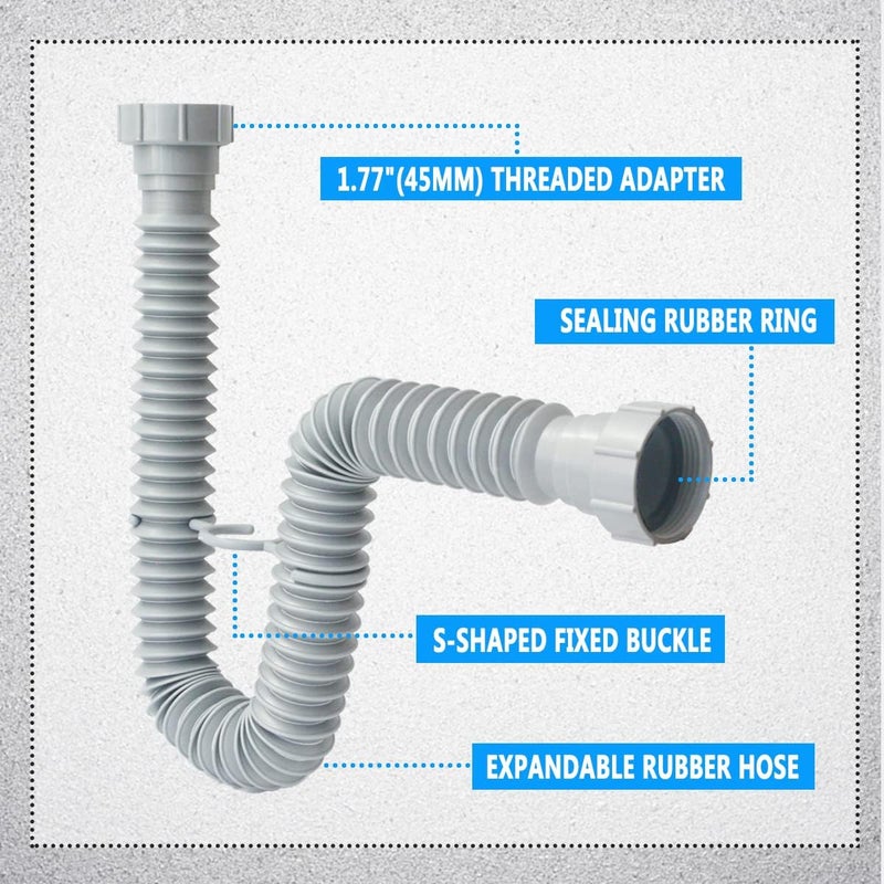 Cinsda Flexible Sink Drain Pipe, 1-1/2 P-trap with Adapter, Expandable Tubular Drain Tubing, Adjustable P Trap for Kitchen Sink & Garbage Disposal - Image 4